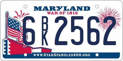 MD license plate 6BK2562