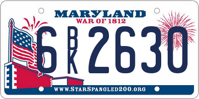 MD license plate 6BK2630