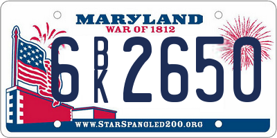 MD license plate 6BK2650
