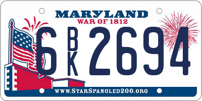 MD license plate 6BK2694