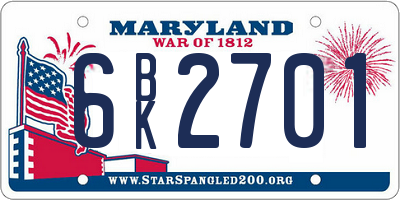 MD license plate 6BK2701