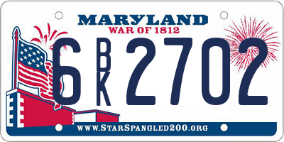 MD license plate 6BK2702