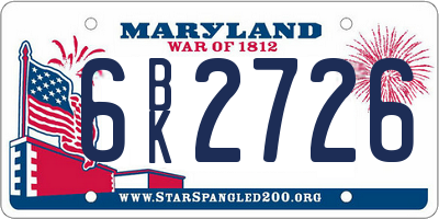 MD license plate 6BK2726