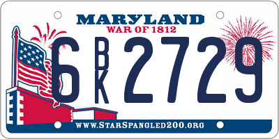 MD license plate 6BK2729