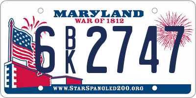 MD license plate 6BK2747