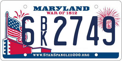 MD license plate 6BK2749