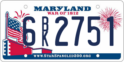 MD license plate 6BK2751