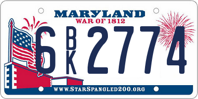 MD license plate 6BK2774