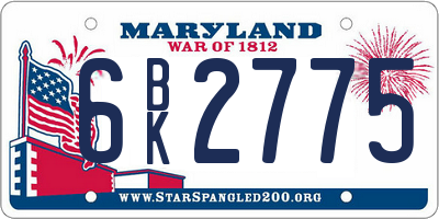 MD license plate 6BK2775