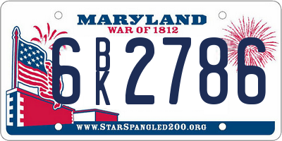 MD license plate 6BK2786
