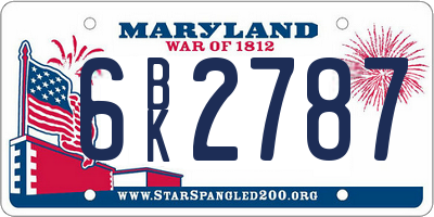 MD license plate 6BK2787