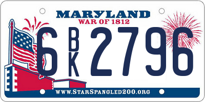 MD license plate 6BK2796