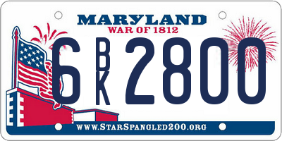 MD license plate 6BK2800