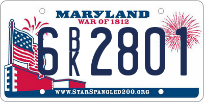 MD license plate 6BK2801