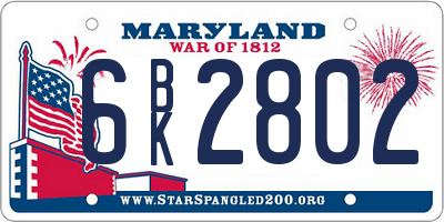 MD license plate 6BK2802