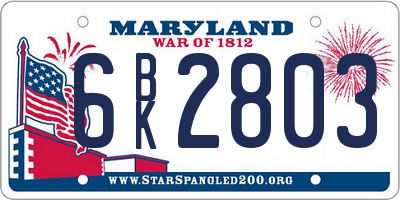 MD license plate 6BK2803