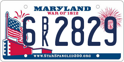 MD license plate 6BK2829