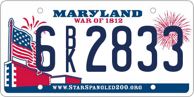 MD license plate 6BK2833