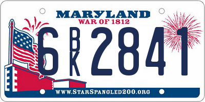 MD license plate 6BK2841
