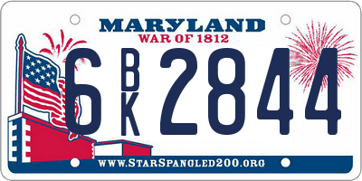 MD license plate 6BK2844