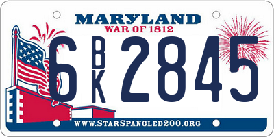 MD license plate 6BK2845