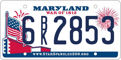 MD license plate 6BK2853