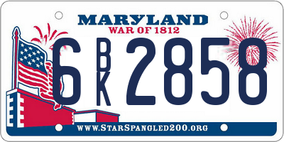 MD license plate 6BK2858