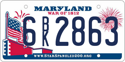 MD license plate 6BK2863
