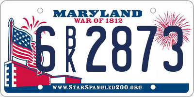 MD license plate 6BK2873