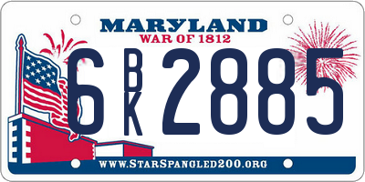 MD license plate 6BK2885