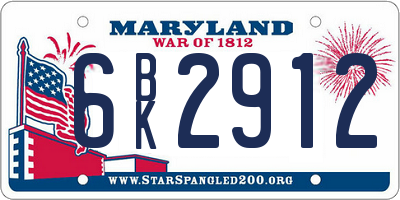 MD license plate 6BK2912
