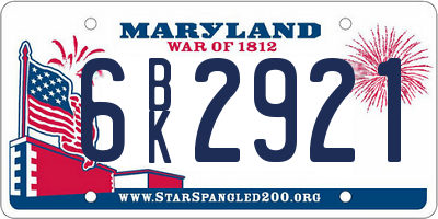 MD license plate 6BK2921