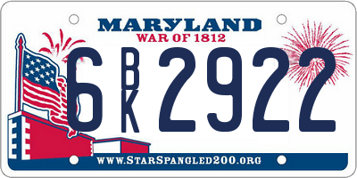 MD license plate 6BK2922