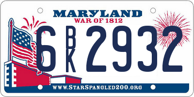 MD license plate 6BK2932