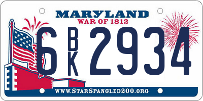 MD license plate 6BK2934