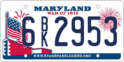 MD license plate 6BK2953