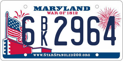 MD license plate 6BK2964