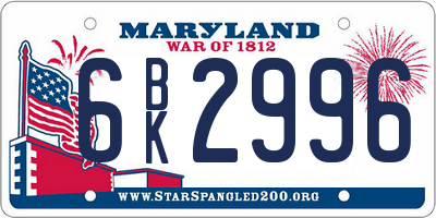 MD license plate 6BK2996