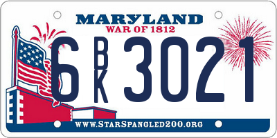 MD license plate 6BK3021