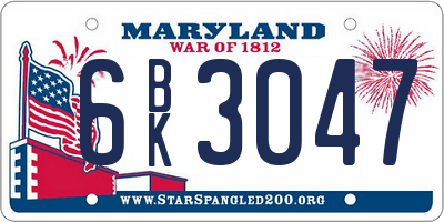 MD license plate 6BK3047