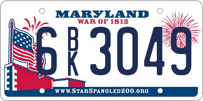 MD license plate 6BK3049