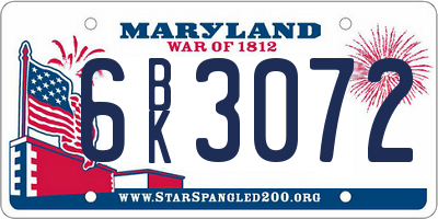 MD license plate 6BK3072