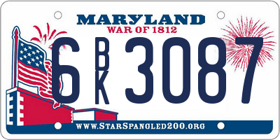 MD license plate 6BK3087