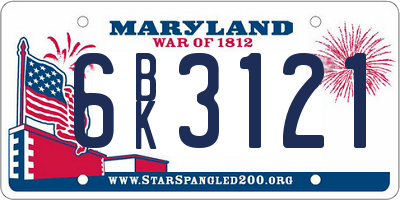 MD license plate 6BK3121