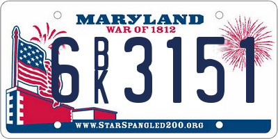 MD license plate 6BK3151