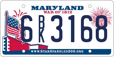 MD license plate 6BK3168