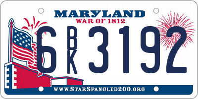 MD license plate 6BK3192