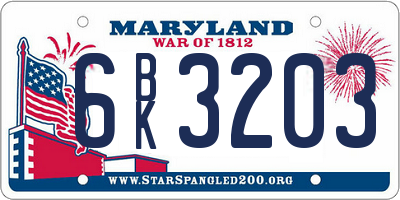 MD license plate 6BK3203