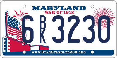 MD license plate 6BK3230