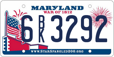 MD license plate 6BK3292